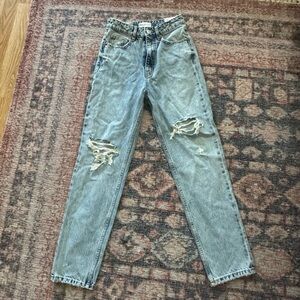 Zara Light Blue Distressed Straight Leg Jeans